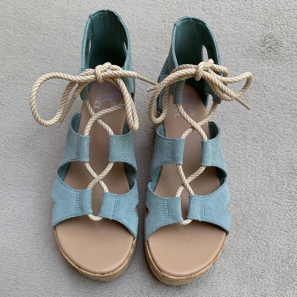 Sorel Cameron Suede Lace-Up Flatform Wedge Sandals Sz8 - Picture 3 of 16